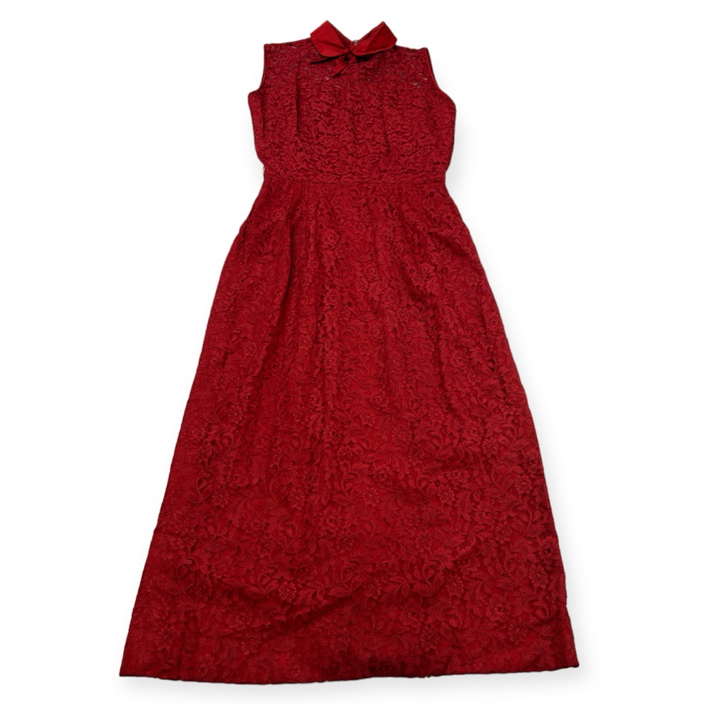 Vintage 80s Women’s Lace Maxi Collar Neck Sleeveless Dress S L76-12